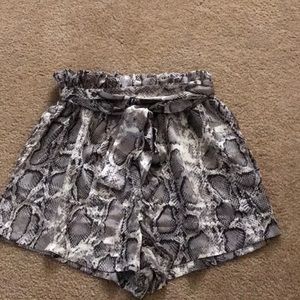 Belted Satin Snake Print Shorts